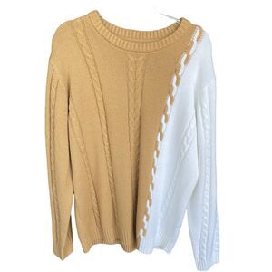 Novamen Cody Sweater Mens Extra Large XL Brown White Cable Knit Pullover